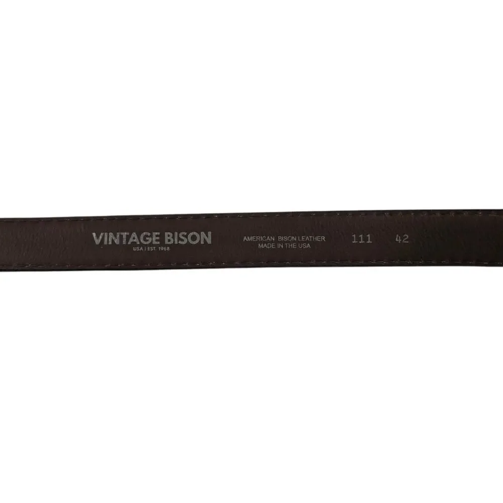 Vintage Bison American Bison Leather Belt Size 42 Black Made in USA Pinnacle